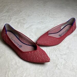 Rothy's The Point Red White Micro Pattern Knit Pointed Toe Ballet Flats Women 11